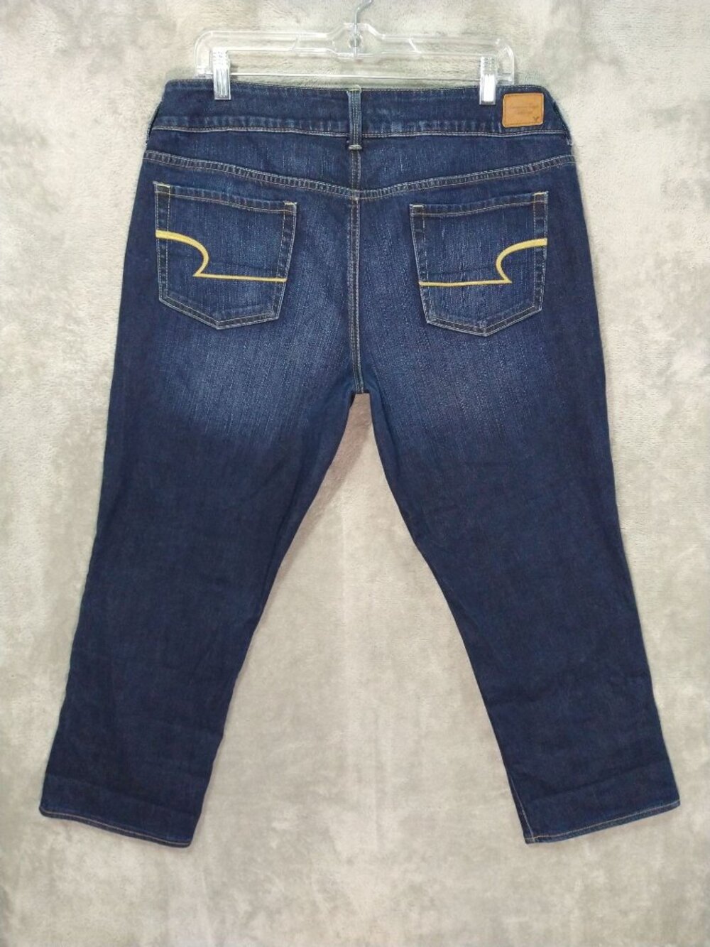 American Eagle Jeans Womens 16 Blue Denim Artist Crop Dark Wash Mid Rise Stretch - Picture 2 of 10